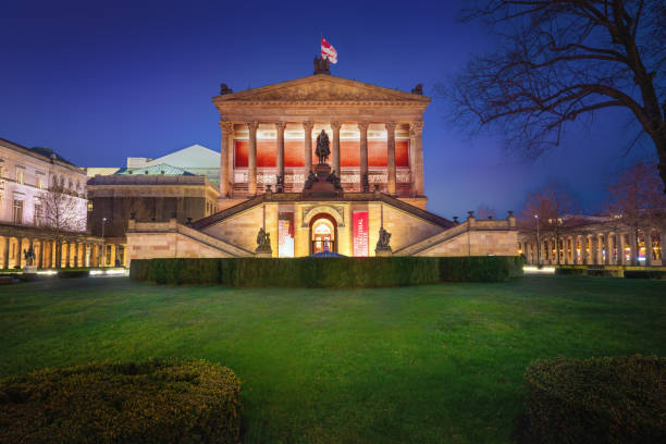 Berlin, Germany - Dec 29, 2019: Alte Nationalgalerie (Old National Gallery) at night - Berlin, Germany