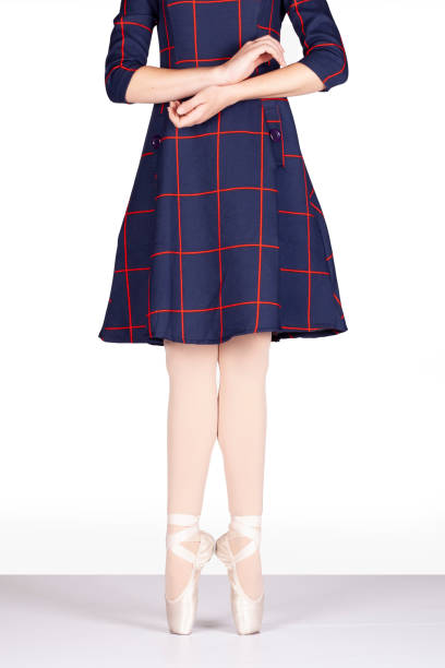 istock En Pointe CORRECT heels together hands fancy first position teachers perspective Young female ballet dancer on white background tartan dress pink silk and satin pointe shoes 1482905155