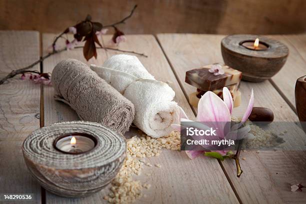 Natural Spa Setting Stock Photo - Download Image Now - Bar Of Soap, Bath Salt, Beauty