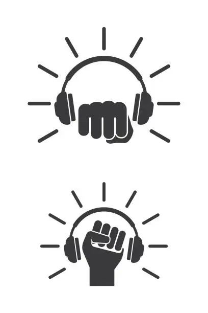 Vector illustration of fist with headphones