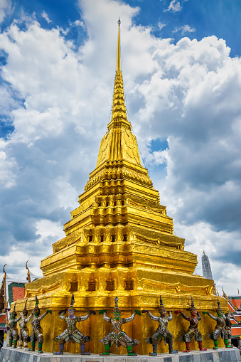 Phra Suvarnachedi, one of the golden chedis at Wat Phra Kaew in Bangkok, Thailand.