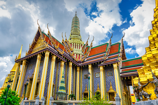 Prasat Phra Thep Bidon or the Royal Pantheon at Wat Phra Kaew temple, Grand Palace in Bangkok, Thailand.