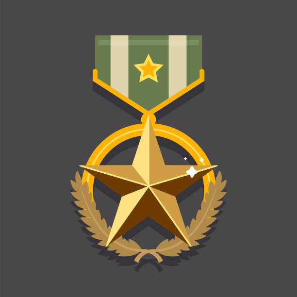 medal wojskowy na ciemnym tle. płaska ilustracja wektorowa. - medal bronze medal military star shape stock illustrations