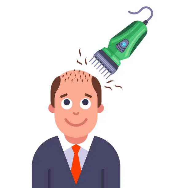 Vector illustration of shaving a man head with a hair clipper. flat vector illustration.