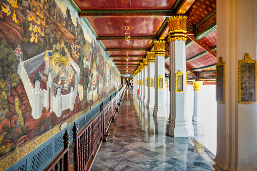 Murals at Wat Phra Kaew in Bangkok, Thailand.