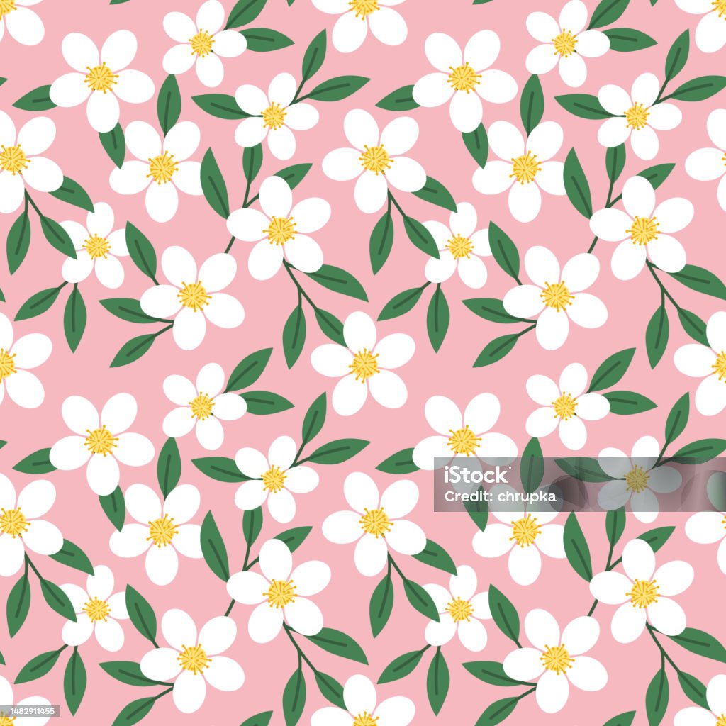 Spring Blooming Flowers Seamless Pattern Stock Illustration - Download ...