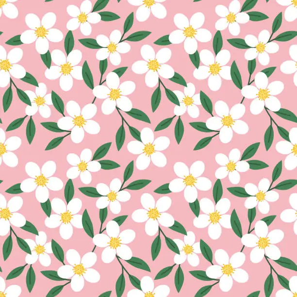 Vector illustration of spring blooming flowers seamless pattern