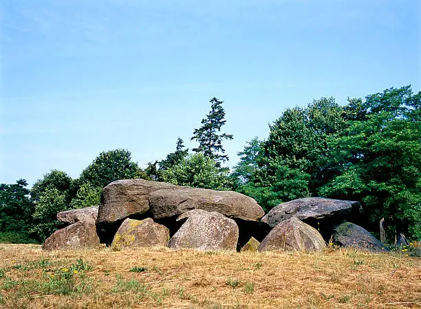 Old stone grave like a big dolmen in Drenthe Holland. It is called in Dutch a Hunnebed