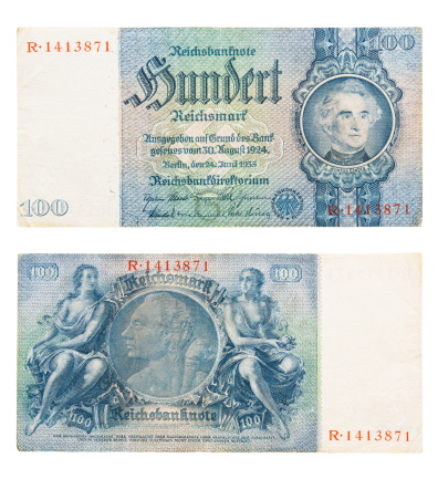 Front and back side of a 100 Reichsmark banknote from 1935.