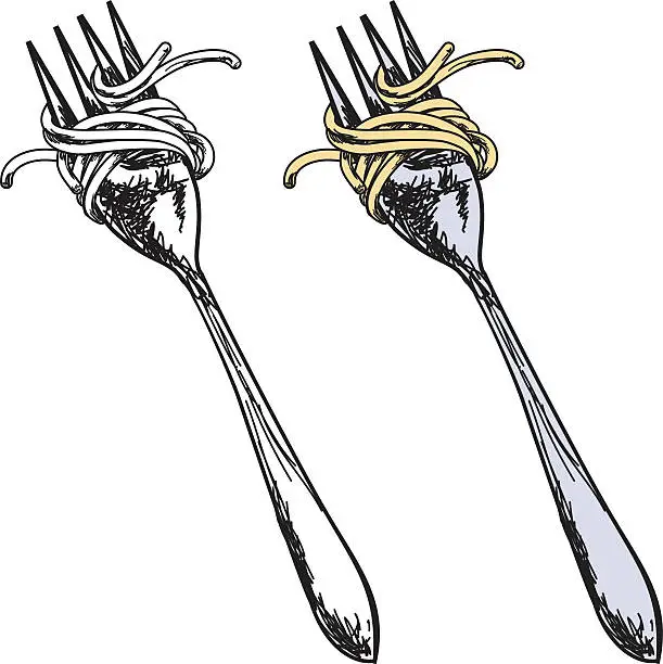 Vector illustration of Sketchy Style Fork With Spaghetti