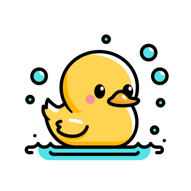 illustrazioni stock, clip art, cartoni animati e icone di tendenza di rubber duck icon line art - rubber duck rubber toy yellow