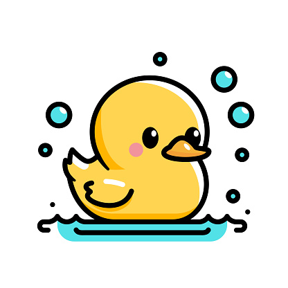 Vector illustration of a rubber duck against a white background in line art style.