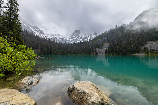 Joffre Lakes in Joffre Lakes Provincial Park, British Columbia, Canada during summer.
