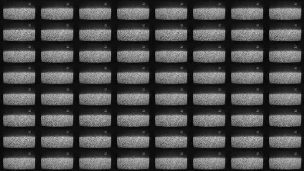 Noise screen tv set static glitch grain channel Noise screen TV set static glitch. 90s technology. Black white grain texture channel distortion on old television monitor pattern dark illustration abstract background. crt computer screen stock pictures, royalty-free photos & images