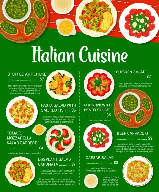 Vector illustration of Italian cuisine restaurant meals menu page design