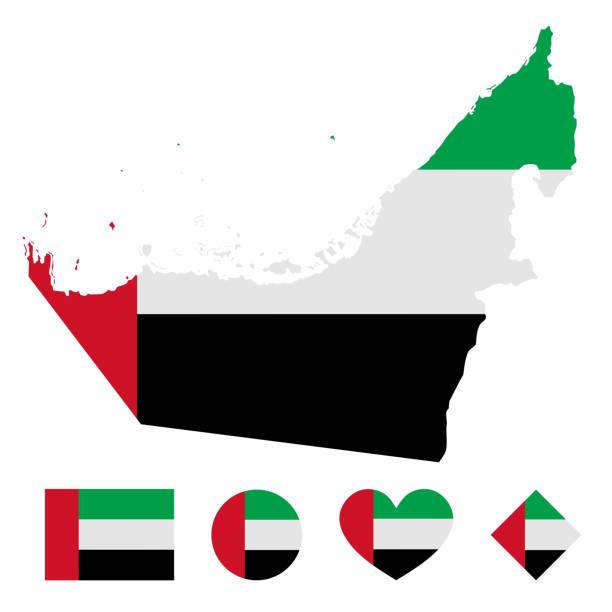 вектор флага карты оаэ или объединенных арабских эмиратов с флагом, установленным изолированным на белом фоне. - united arab emirates flag united arab emirates flag interface icons stock illustrations