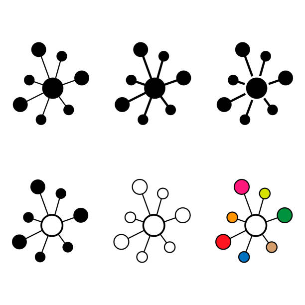 illustrations, cliparts, dessins animés et icônes de ensemble d’icône de réseau plat hub, symbole de vecteur de structure de connexion arrière-plan isolé, système technologique - enjoliveur