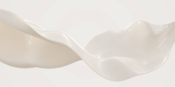 istock Horizontal wave of vanilla milk or white paint 3d render. Abstract spiral ribbon, splash of liquid cream, yogurt, dairy drink. Twisted fluid flow for cosmetics isolated on background 1482952275