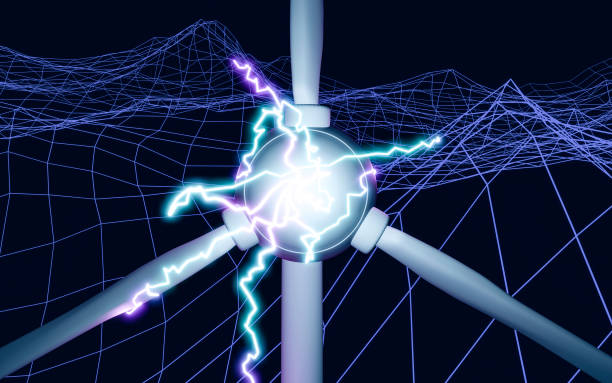 istock Wind power generation, blades glowing purple with lightning and electricity 1482962827