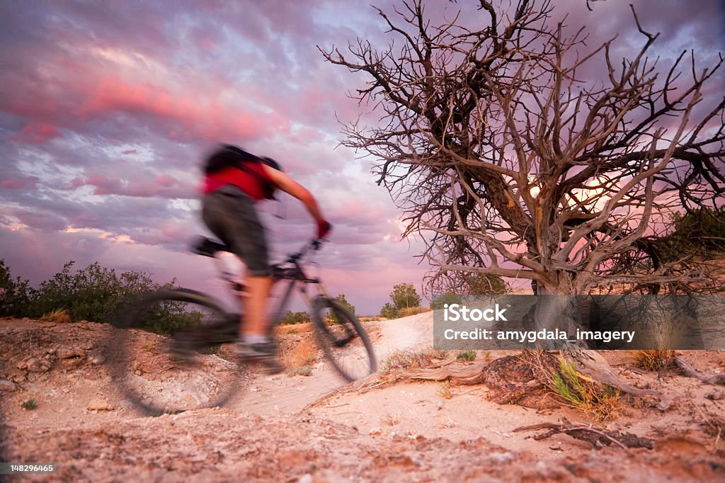mountain biking movimento do pôr-do-sol - Foto de stock de Aventura royalty-free