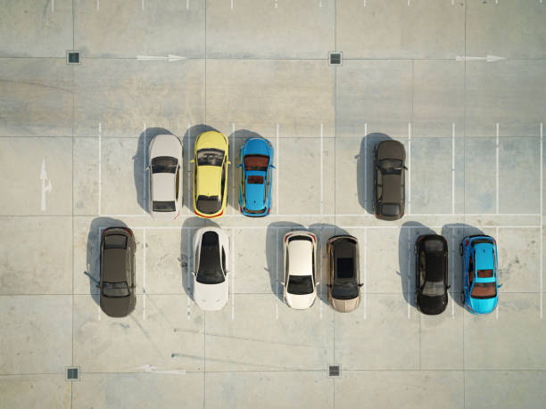istock 3D illustration Rendering. Empty parking lots, aerial view. 1482966073