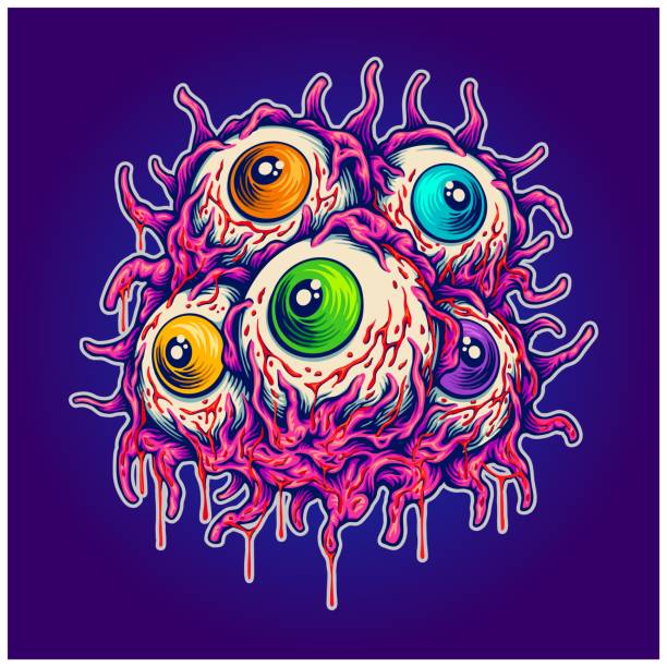 ilustrações, clipart, desenhos animados e ícones de horror eyeballs slimy monster assustador logo ilustrações - eyeball human eye animal eye bizarre