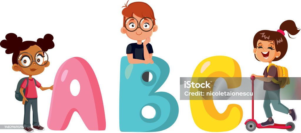 Learning Cartoon Getting A Students Learning A B C Vector Funny Cartoon Design Stock Illustration ...