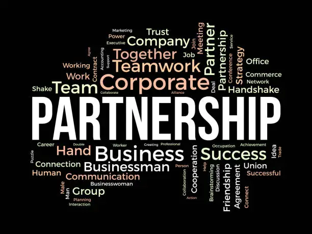 Vector illustration of Word cloud background concept for Partnership. Business teamwork success, friendship strategy of company success. vector illustration.
