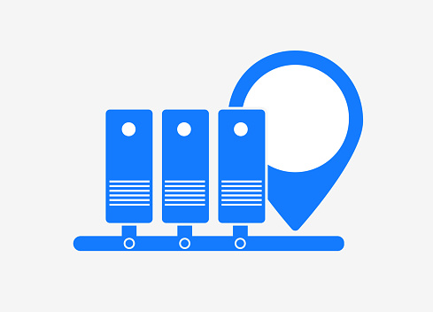 Server Location and CDN Technology Icon for DDoS Protection. Fast, Secure Content Delivery with VPN and Decentralized Data Centers. Perfect for Tech Blogs, Social Media, and Instructional Materials.