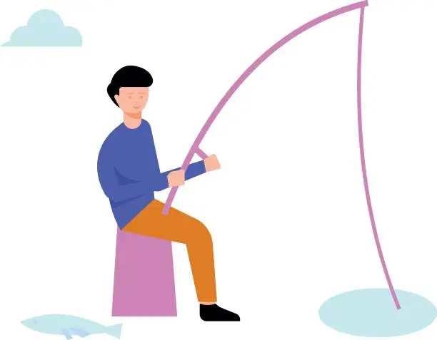 Vector illustration of The boy is fishing.