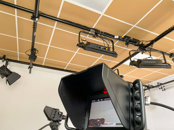 Cameras and overhead lighting in the TV studio stock photo