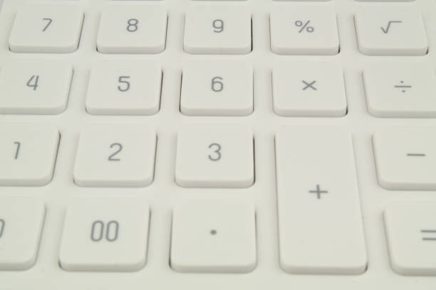 istock Close up of white calculator keys. 1482983499