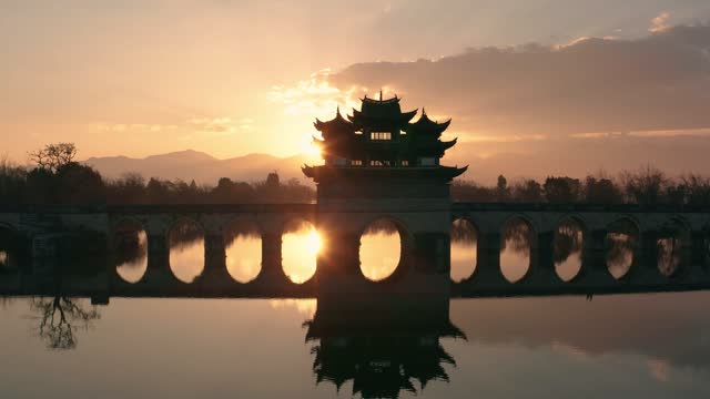 Chinese traditional 17-hole bridge in Jianshui,Yunnan,China.