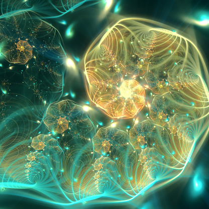 Abstract fractal art background, which suggests a transparent bioluminescent marine creature.