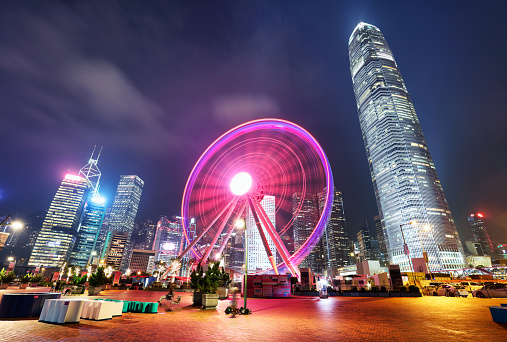 Hong Kong October 14 2019: Hong Kong Observation Wheel in Central District of Hong Kong.