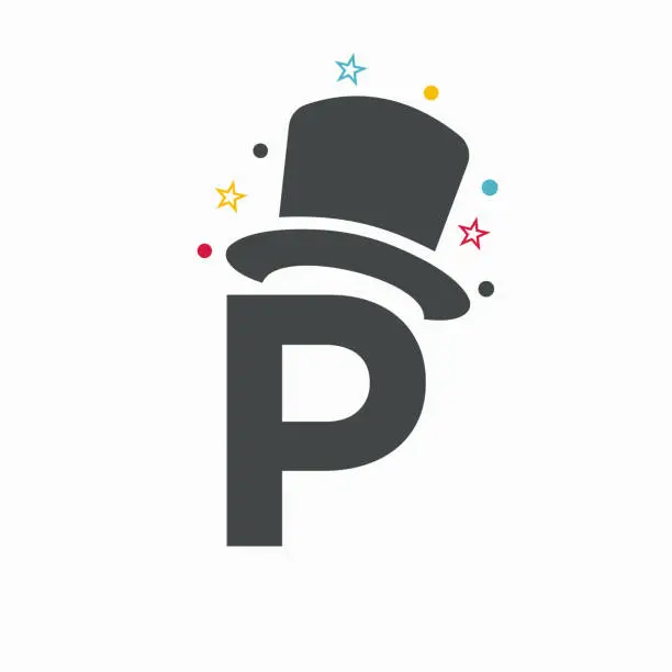 Vector illustration of Letter P Magic Hat Logo Design. Magician Symbol Vector Template