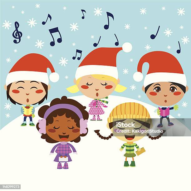 Christmas Carol Crianças - Arte vetorial de stock e mais imagens de Natal - Natal, Cantar, Música