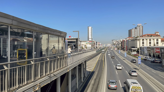 istanbul,Turkey.April 8 2023. The most important highway of istanbul city transportation, E5 or D100 highway and Metrobus line stations in Europa side of istanbul.