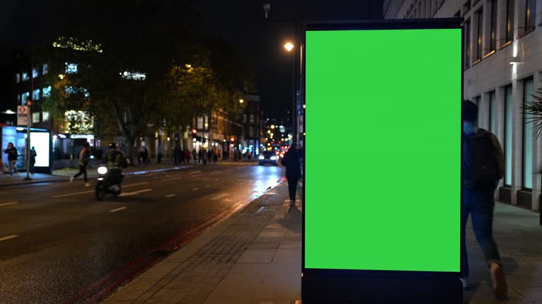 Chroma Key Billboard On The Street At Night Time