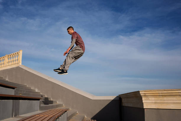 istock Man doing parkour. Extreme sports 1482993798