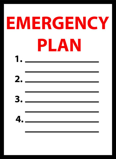 notfallplan auf papier auf weißem hintergrund. notfallplandokumente in papierordner. notfallplan für unternehmen. flacher stil. - disaster business plan preparation stock-grafiken, -clipart, -cartoons und -symbole