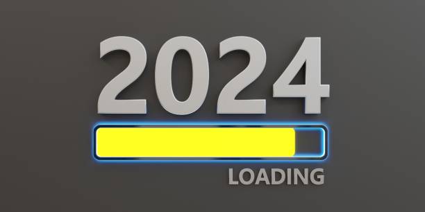 istock 2024 New Year loading bar with yellow color sign on grey background. 3d render 1482995496
