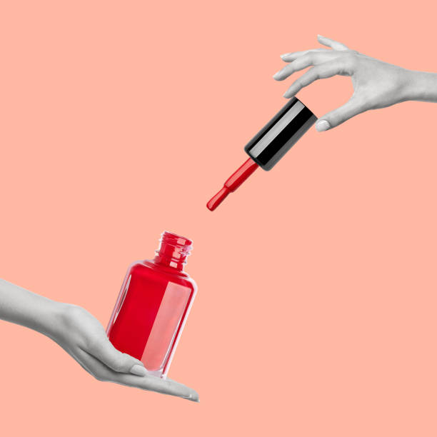 istock Creative art collage with female hands with red nail polish. 1482995571