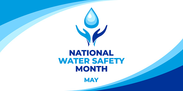 National water safety month. Vector banner for social media, card, flyer. Illustration with text on white background