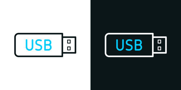 ilustrações de stock, clip art, desenhos animados e ícones de usb flash drive. bicolor line icon on black or white background - editable stroke - memories memory card technology storage compartment