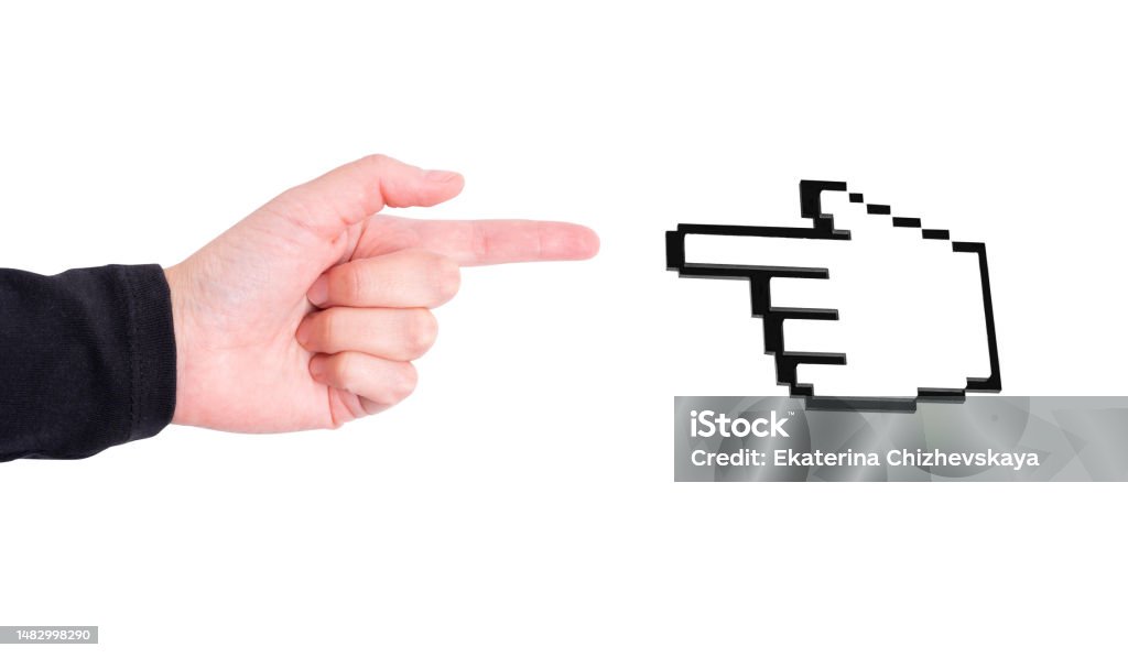 Computer Pointer Hand Human Hand And Mouse Pointer On White Stock Photo - Download Image Now ...