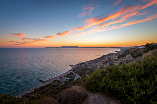 Scenic view of the southern part of the Greek island of Kos at sunset