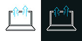 istock Send from laptop. Bicolor line icon on black or white background - Editable stroke 1482999162