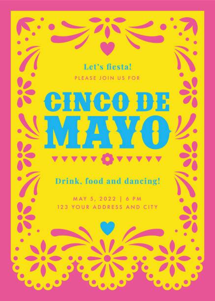Cinco de Mayo Party. Party invitation with floral and decorative elements. Cinco de Mayo Party. Party invitation with floral and decorative elements. Paper cut template. Mexican paper garland. Stock illustration cinco de mayo stock illustrations
