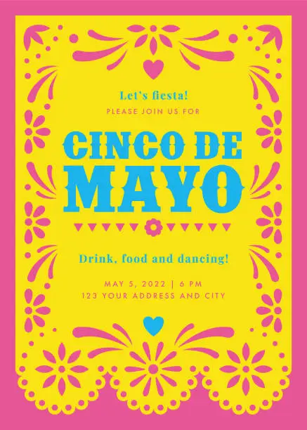 Vector illustration of Cinco de Mayo Party. Party invitation with floral and decorative elements.